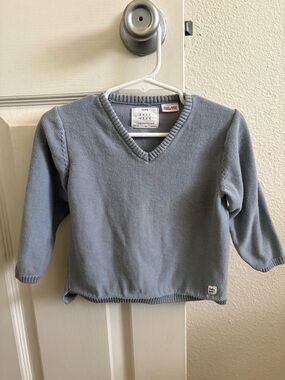 Zara Dusty Blue V-Neck Knit Top - Zara Mini Wear